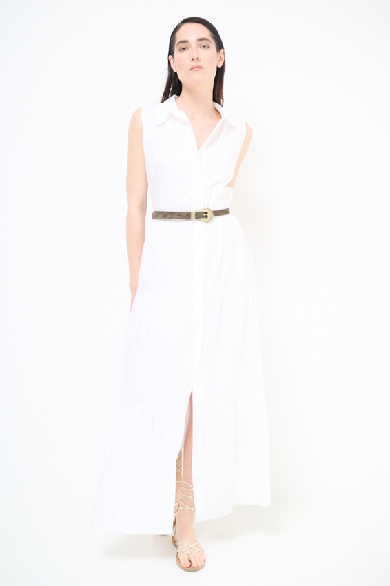 ABITO CHEMISIER LUNGO SMANICATO A BALZE BIANCO