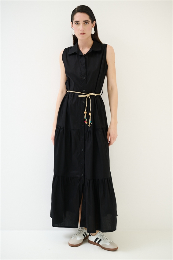 ABITO CHEMISIER LUNGO SMANICATO A BALZE NERO