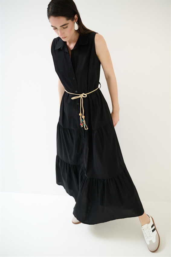 ABITO CHEMISIER LUNGO SMANICATO A BALZE NERO