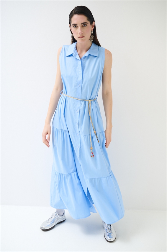 ABITO CHEMISIER LUNGO SMANICATO A BALZE CELESTE