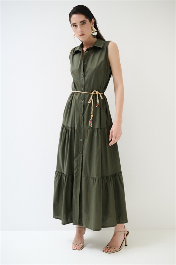 ABITO CHEMISIER LUNGO SMANICATO A BALZE VERDE MILITARE