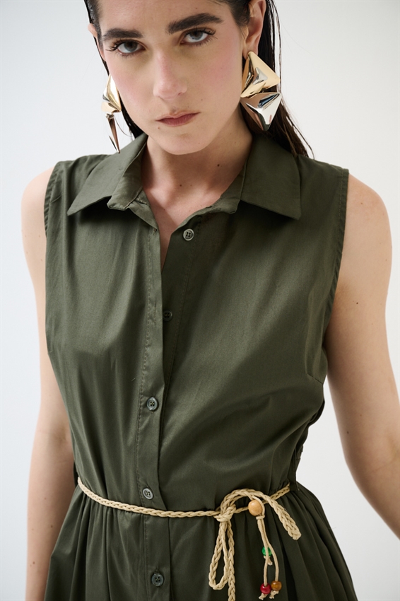 ABITO CHEMISIER LUNGO SMANICATO A BALZE VERDE MILITARE