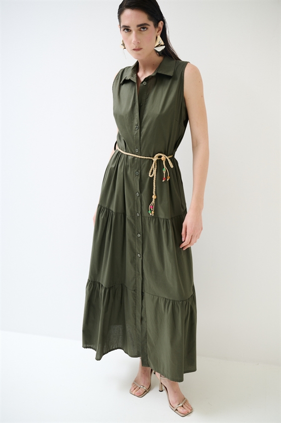 ABITO CHEMISIER LUNGO SMANICATO A BALZE VERDE MILITARE