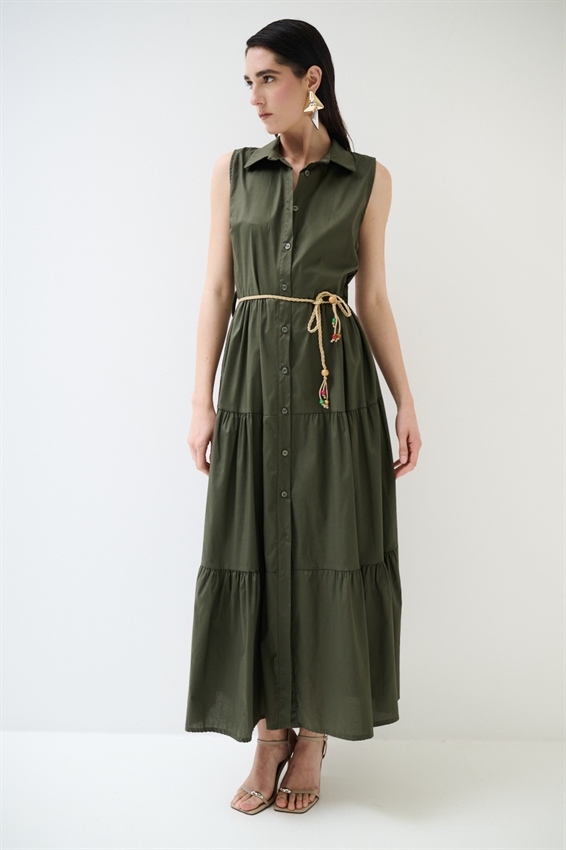 ABITO CHEMISIER LUNGO SMANICATO A BALZE VERDE MILITARE