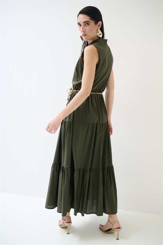 ABITO CHEMISIER LUNGO SMANICATO A BALZE VERDE MILITARE