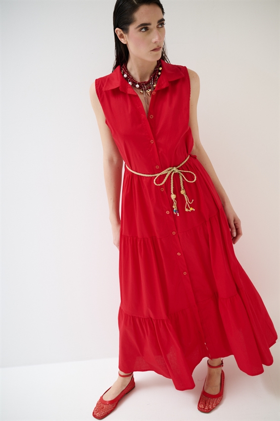 ABITO CHEMISIER LUNGO SMANICATO A BALZE ROSSO