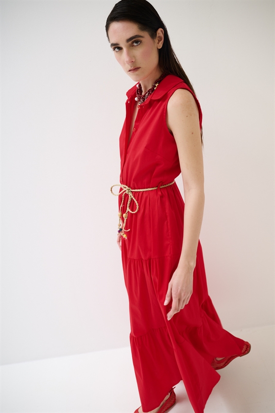 ABITO CHEMISIER LUNGO SMANICATO A BALZE ROSSO