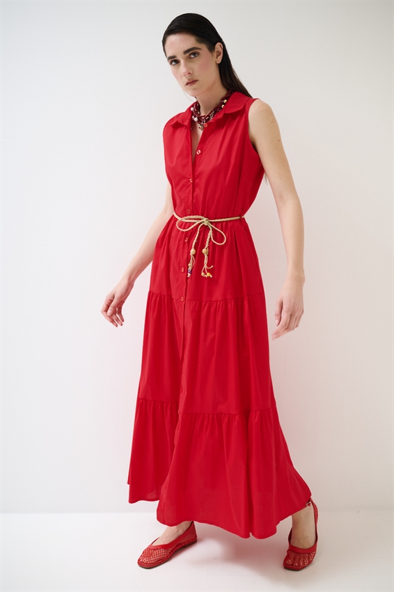 ABITO CHEMISIER LUNGO SMANICATO A BALZE ROSSO