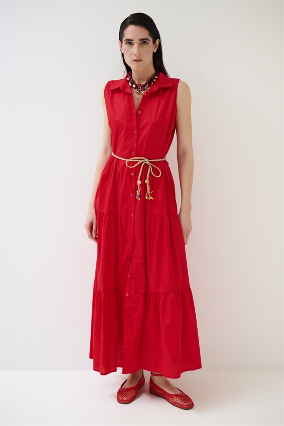 ABITO CHEMISIER LUNGO SMANICATO A BALZE ROSSO