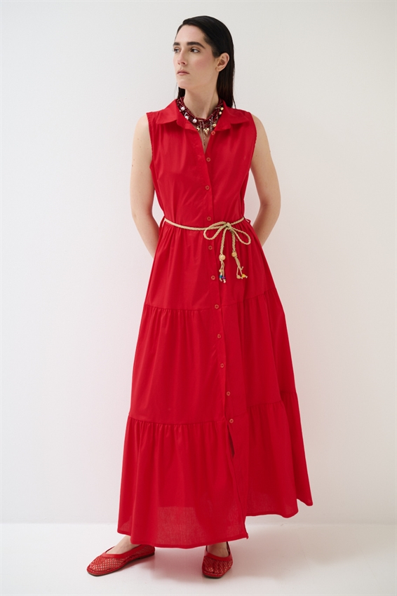 ABITO CHEMISIER LUNGO SMANICATO A BALZE ROSSO