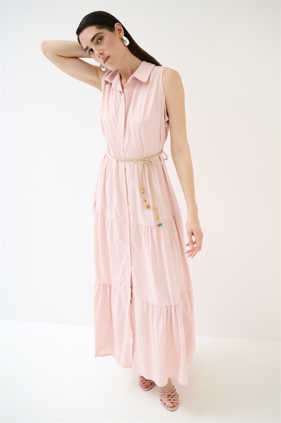 ABITO CHEMISIER LUNGO SMANICATO A BALZE ROSA