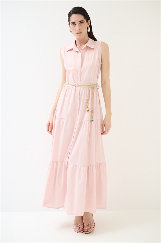 ABITO CHEMISIER LUNGO SMANICATO A BALZE ROSA