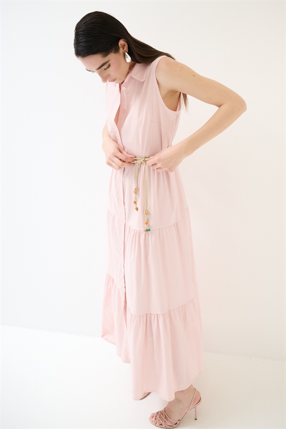 ABITO CHEMISIER LUNGO SMANICATO A BALZE ROSA