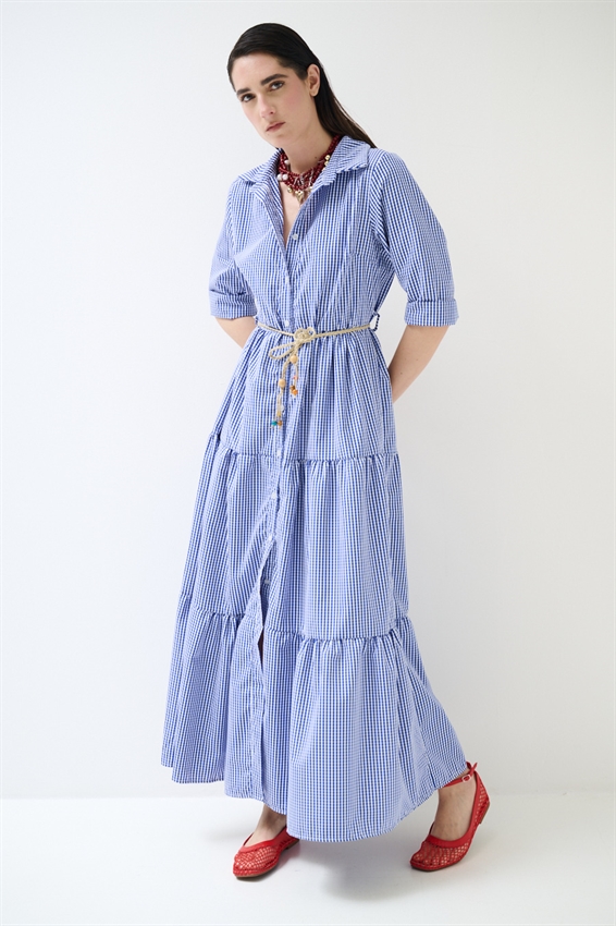 ABITO CHEMISIER LUNGO A QUADRETTI CON BALZE BLU