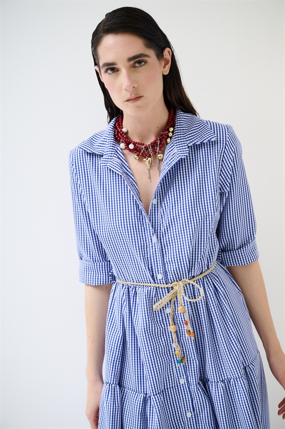 ABITO CHEMISIER LUNGO A QUADRETTI CON BALZE BLU