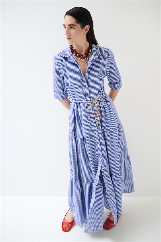 ABITO CHEMISIER LUNGO A QUADRETTI CON BALZE BLU