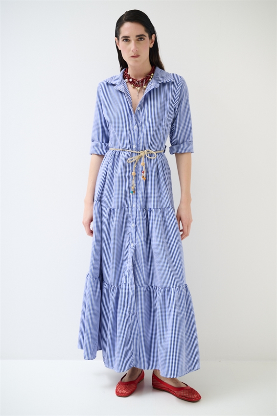 ABITO CHEMISIER LUNGO A QUADRETTI CON BALZE BLU