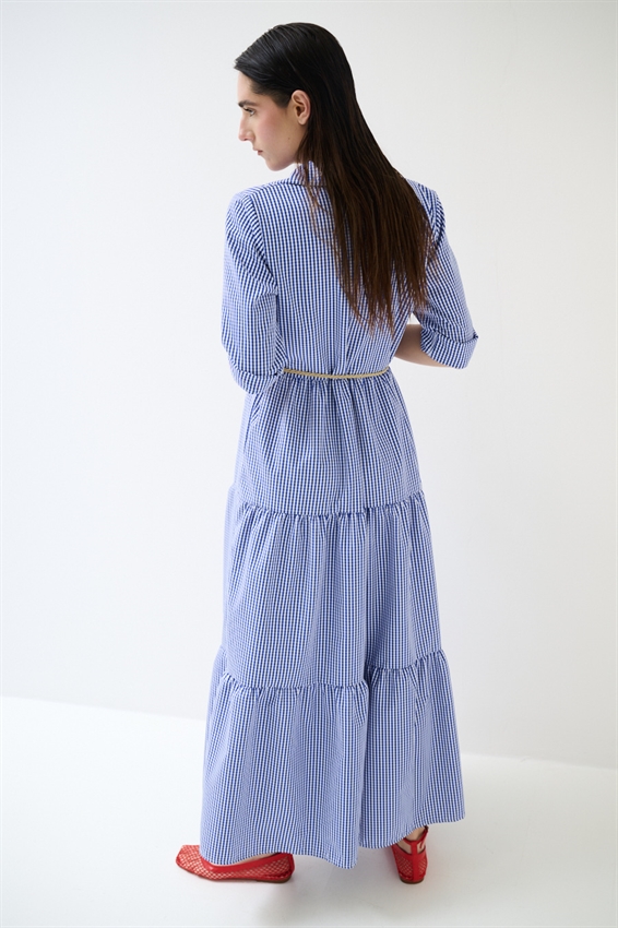 ABITO CHEMISIER LUNGO A QUADRETTI CON BALZE BLU