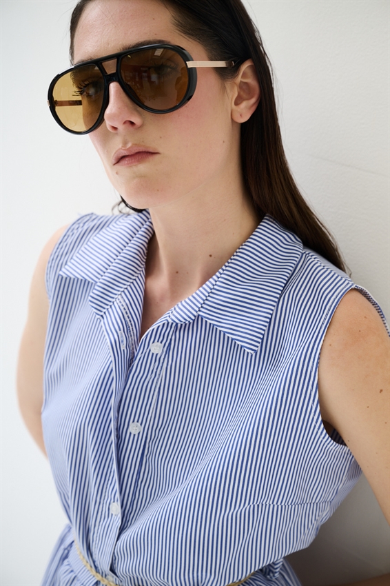 ABITO LUNGO SMANICATO CON BALZA A RIGHE