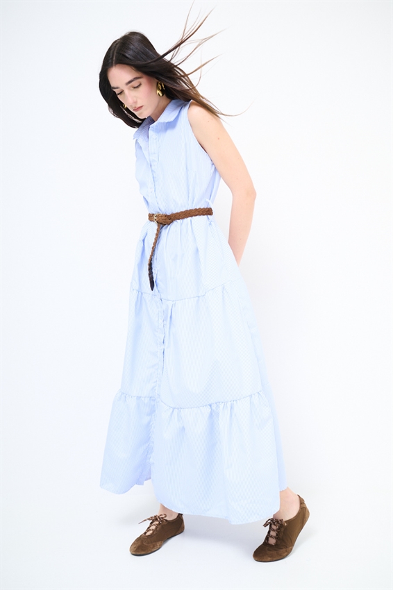 ABITO LUNGO SMANICATO CON BALZA A RIGHE