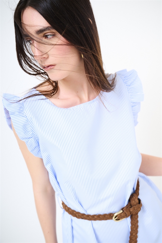 ABITO CORTO CON BALZA A RIGHE