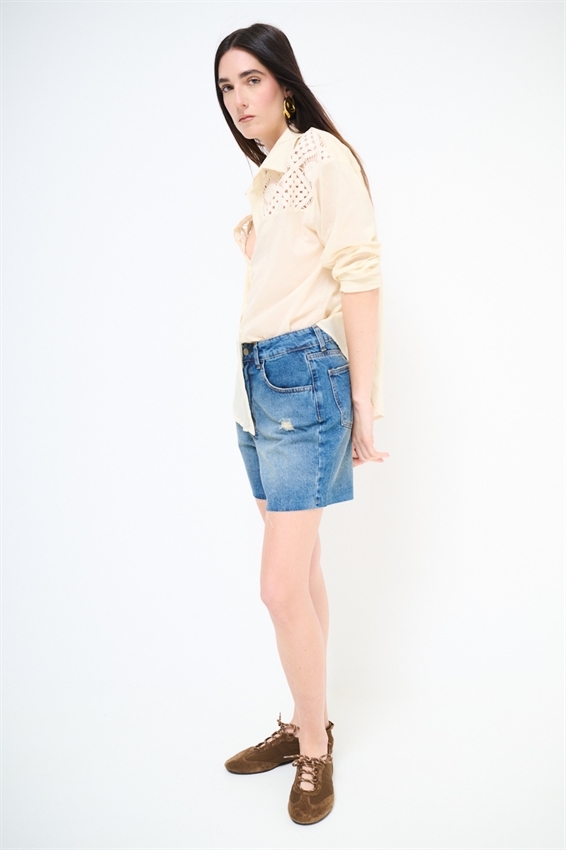 CAMICIA OVER IN MUSSOLA CON MACRAME DAVANTI BURRO