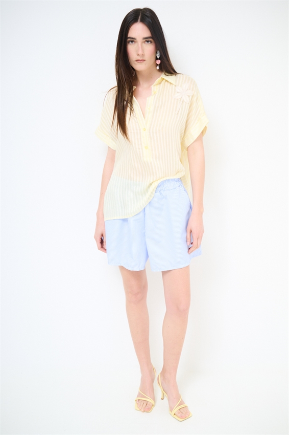 CAMICIA IN TENCEL A RIGHE CON MANICA CORTA