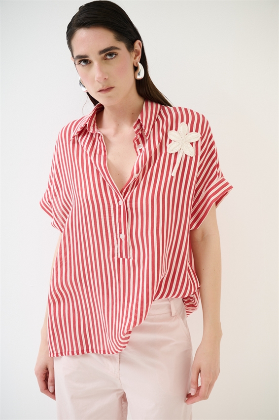 CAMICIA IN TENCEL A RIGHE CON MANICA CORTA