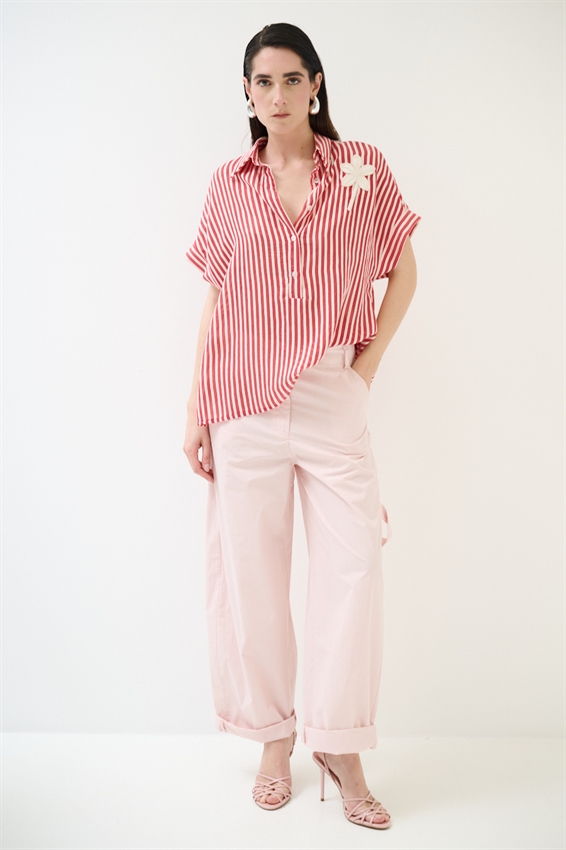 CAMICIA IN TENCEL A RIGHE CON MANICA CORTA