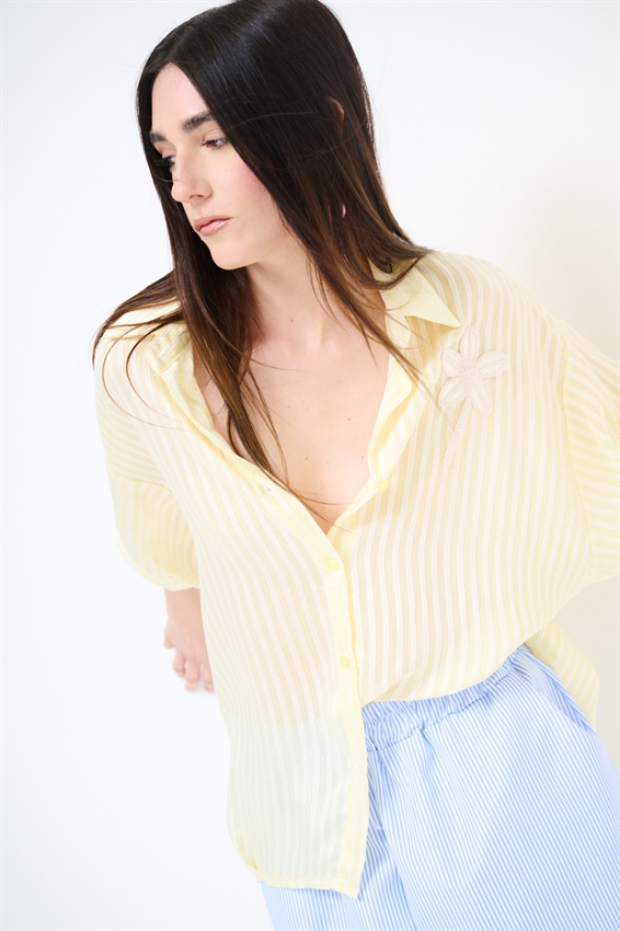 CAMICIA OVER IN TENCEL A RIGHE