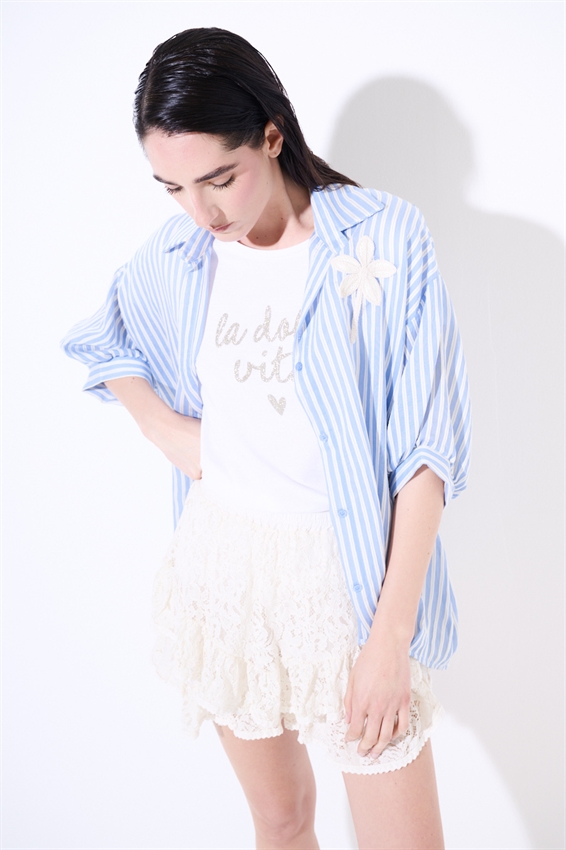 CAMICIA OVER IN TENCEL A RIGHE