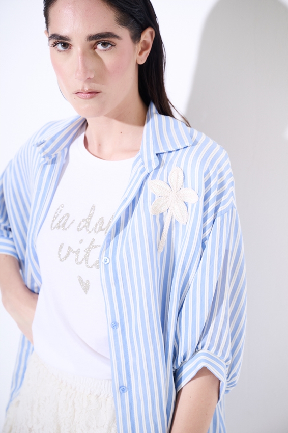 CAMICIA OVER IN TENCEL A RIGHE