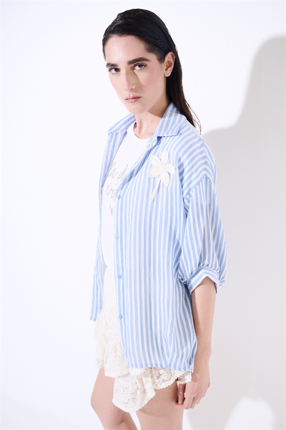 CAMICIA OVER IN TENCEL A RIGHE