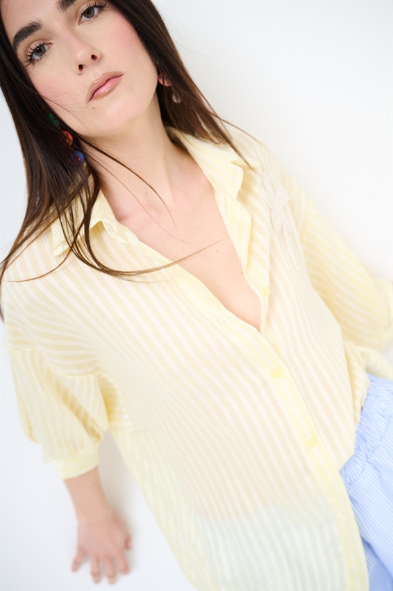 CAMICIA OVER IN TENCEL A RIGHE