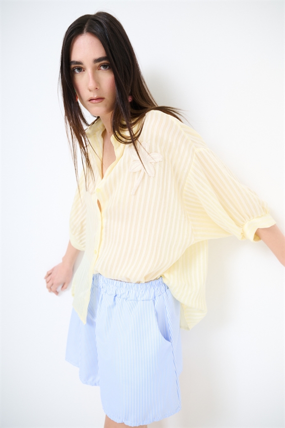 CAMICIA OVER IN TENCEL A RIGHE