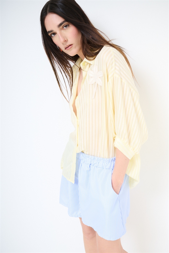 CAMICIA OVER IN TENCEL A RIGHE BURRO