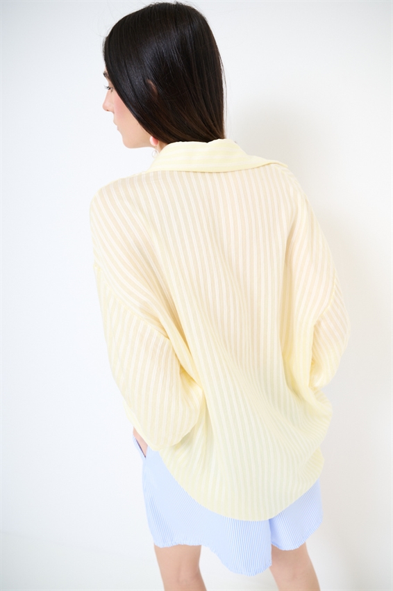 CAMICIA OVER IN TENCEL A RIGHE BURRO