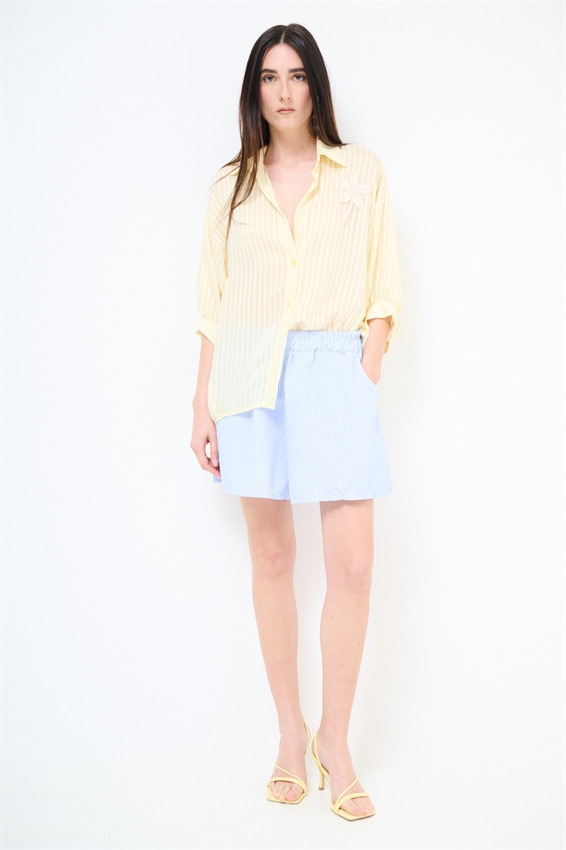 CAMICIA OVER IN TENCEL A RIGHE BURRO