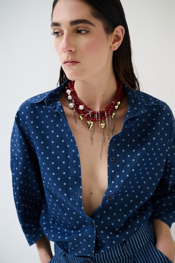 CAMICIA A POIS BIANCO/BLU