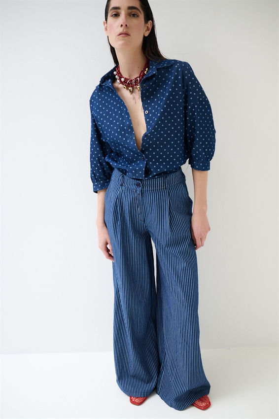 CAMICIA A POIS BIANCO/BLU