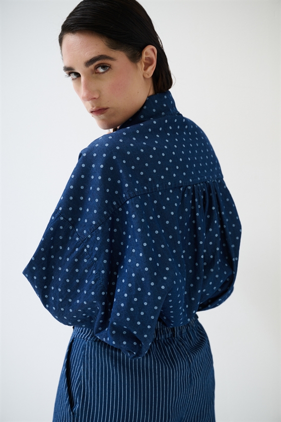 CAMICIA A POIS BIANCO/BLU