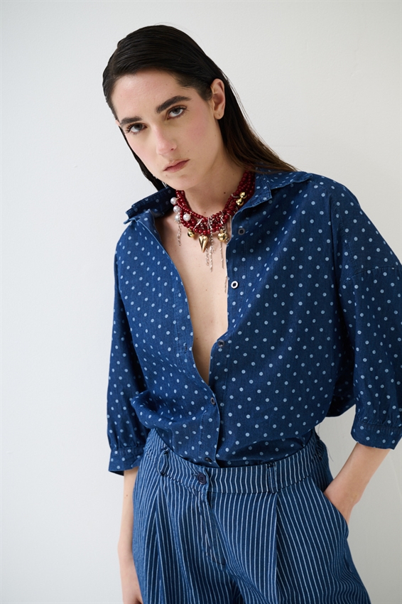 CAMICIA A POIS BIANCO/BLU