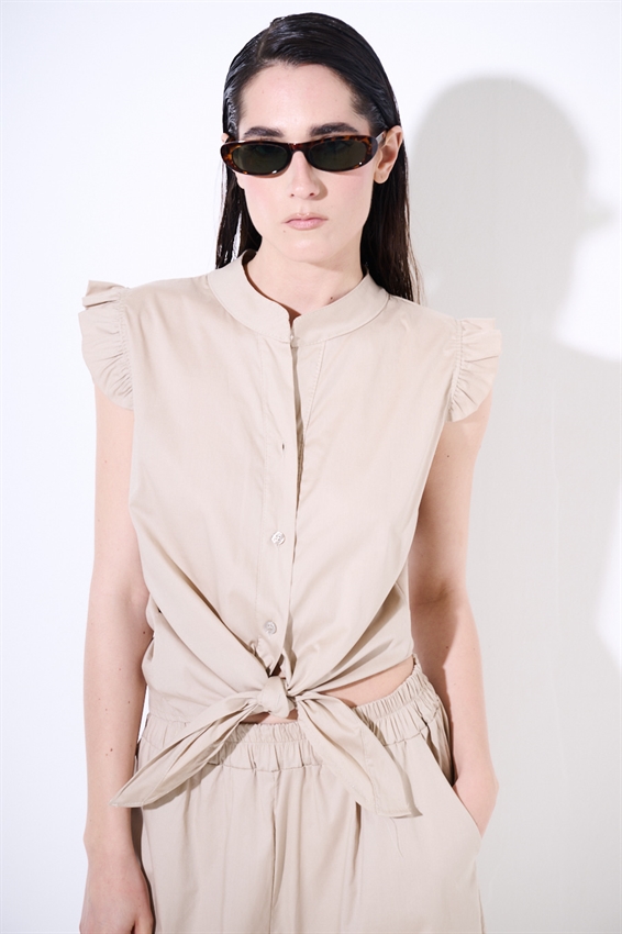 CAMICIA SMANICATA CON NODO IN POPELINE