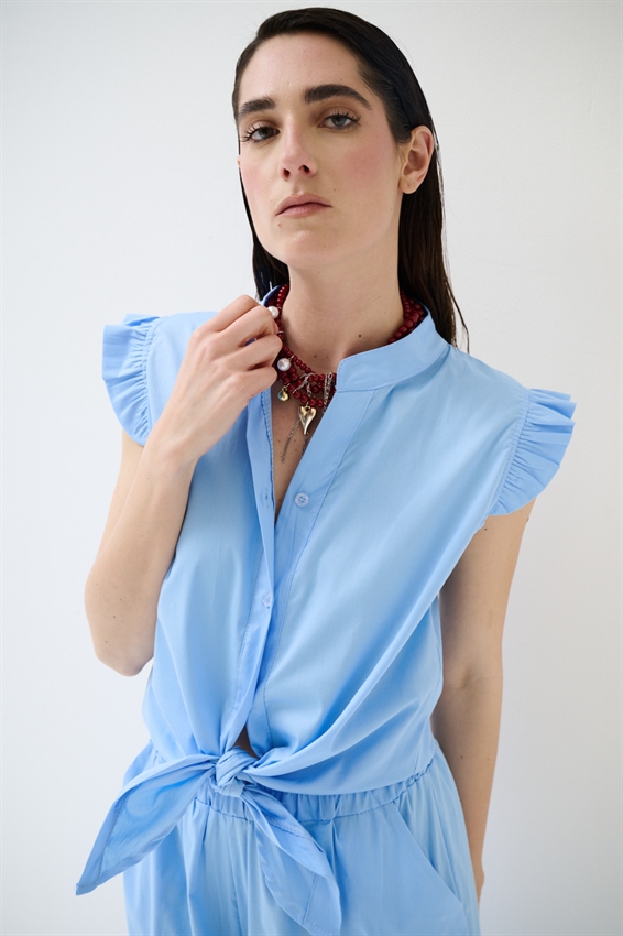 CAMICIA SMANICATA CON NODO IN POPELINE