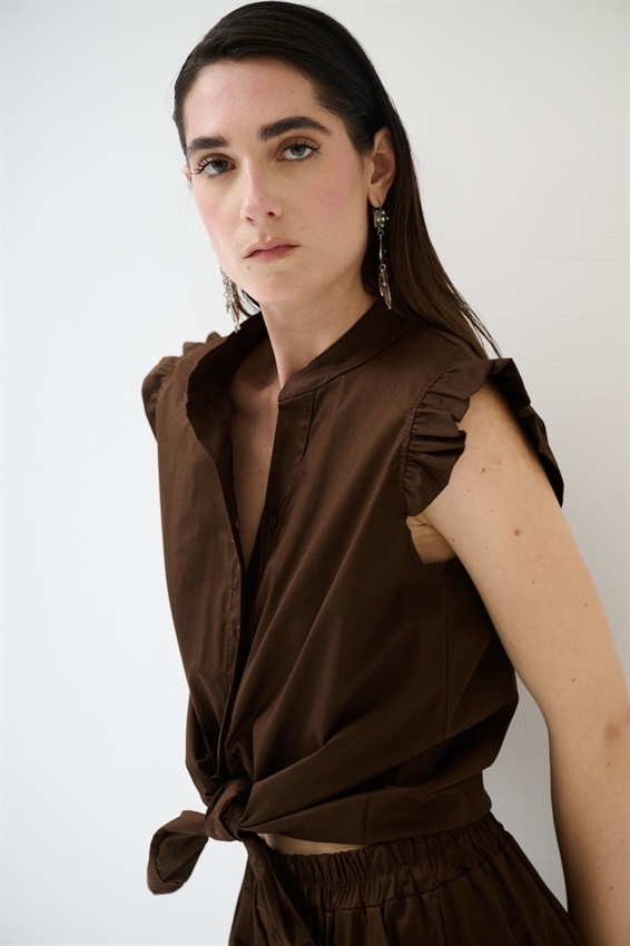 CAMICIA SMANICATA CON NODO IN POPELINE