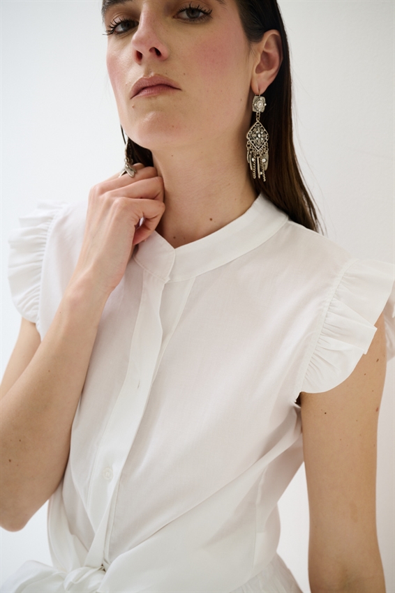 CAMICIA SMANICATA CON NODO IN POPELINE BIANCO