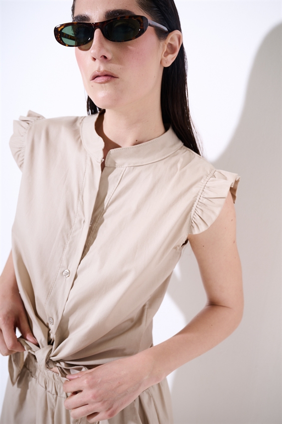 CAMICIA SMANICATA CON NODO IN POPELINE BEIGE