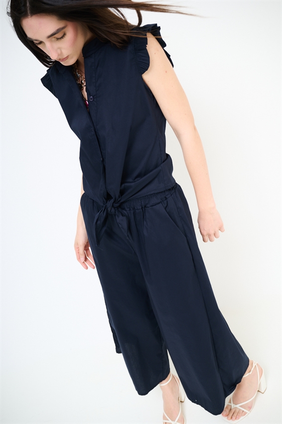 CAMICIA SMANICATA CON NODO IN POPELINE BLU