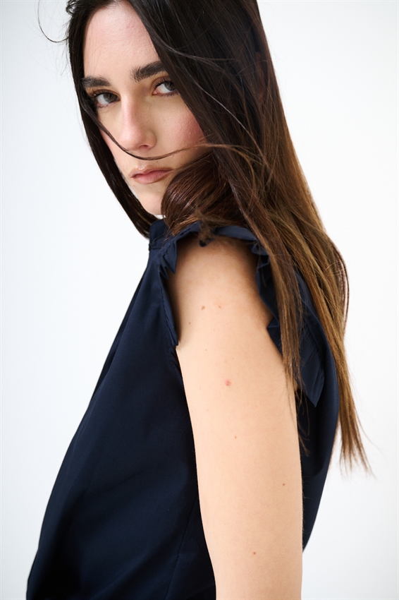 CAMICIA SMANICATA CON NODO IN POPELINE BLU