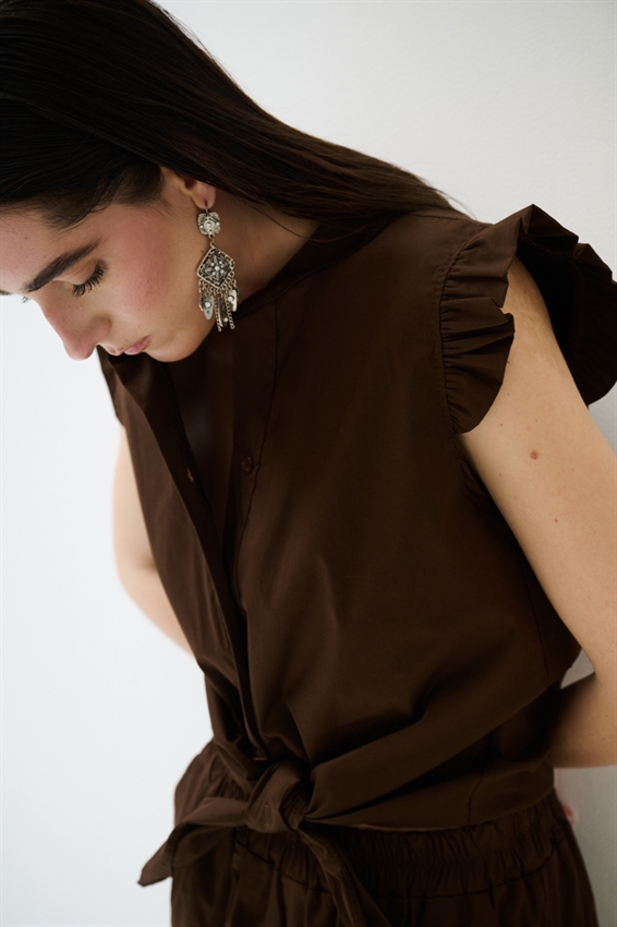 CAMICIA SMANICATA CON NODO IN POPELINE MORO